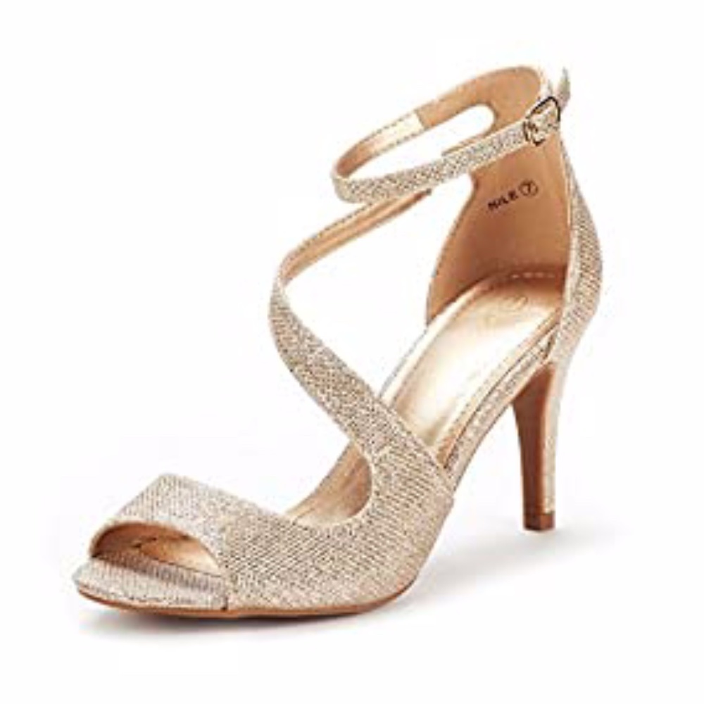 DREAM PAIRS Women's NILE Gold Glitter Fashion Stilettos Open Toe Heels